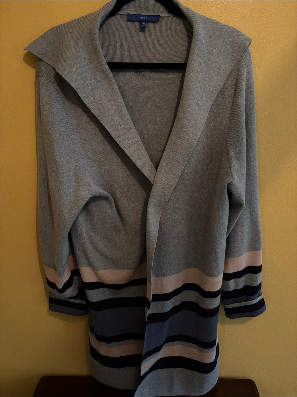 Women's Gray Open-Front Coat with Stripes